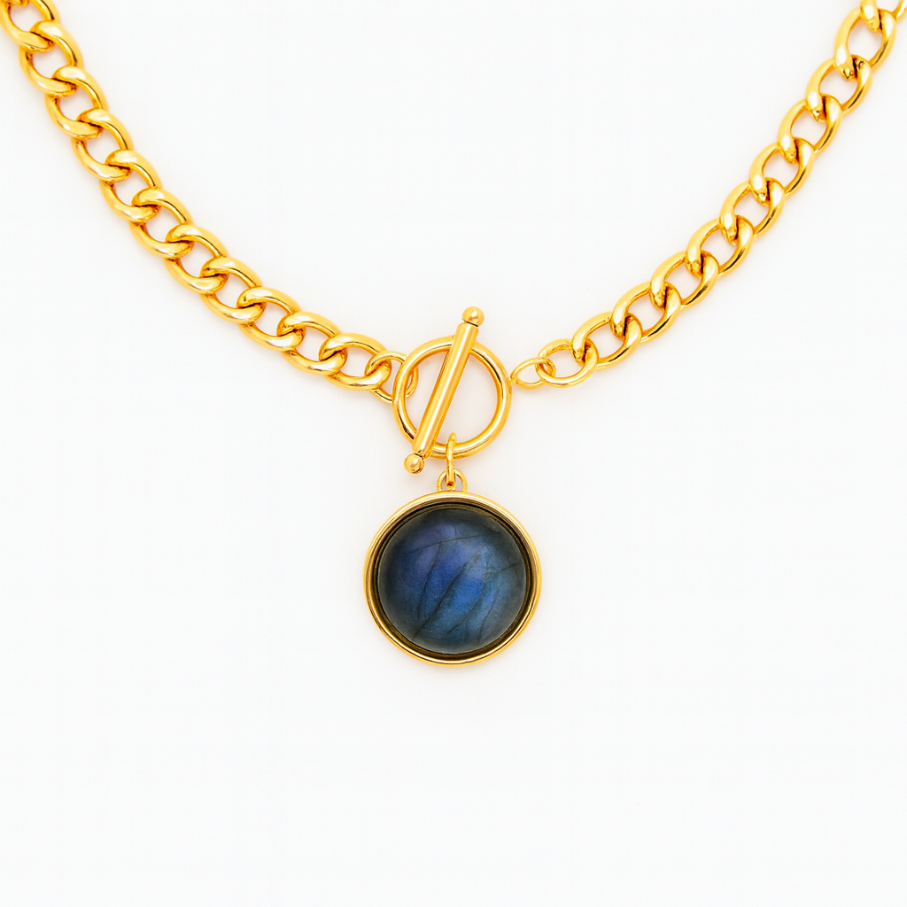 NYRA Blue Labradorite Toggle O Ring Necklace Gold