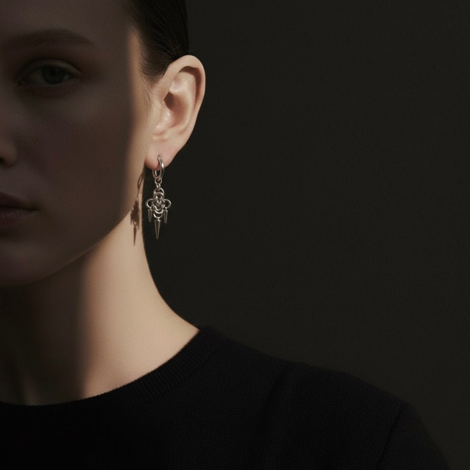 VORTEX Chainmail Charm Hoop Earrings Silver