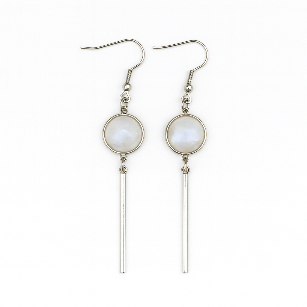 KALA Rainbow Moonstone Dangling Earrings Silver