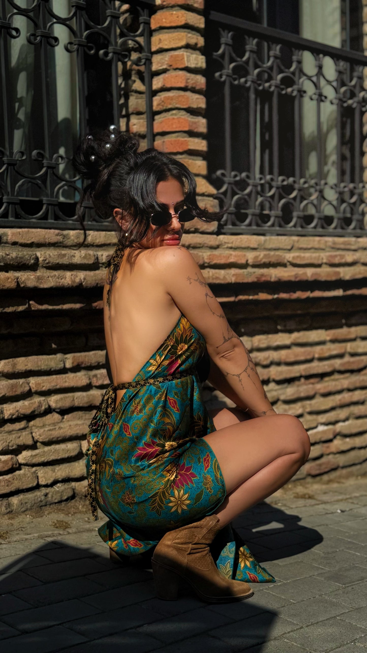 Blue Floral Silk Mini Dress - Nerium