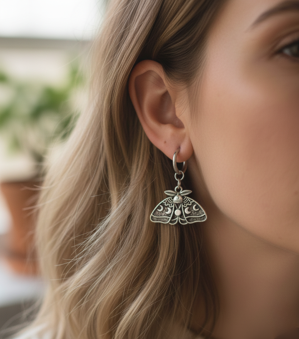 Boucles d'oreilles pendantes à breloques MOON MOTH