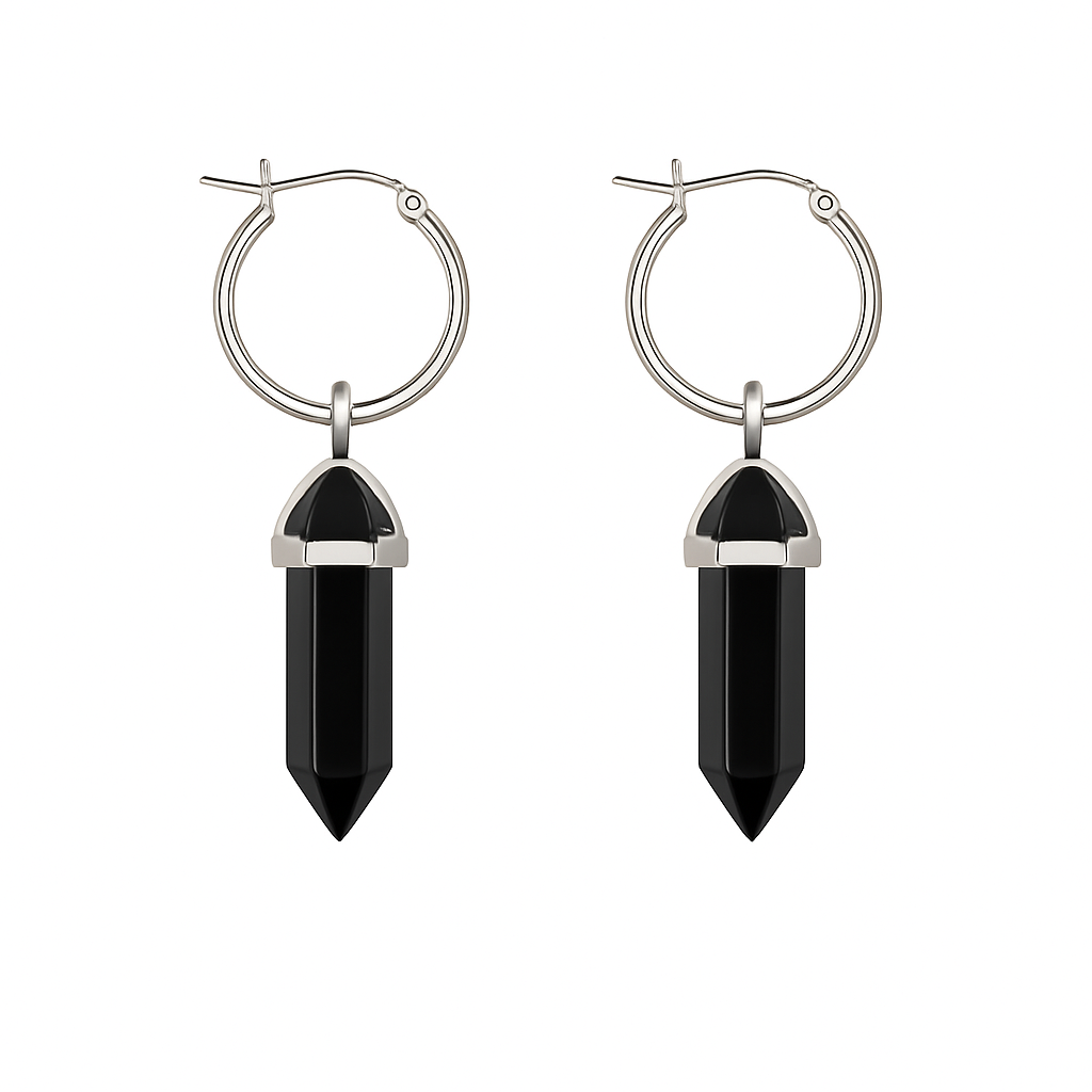 CERCLE Black Obsidian Hoop Earrings Silver