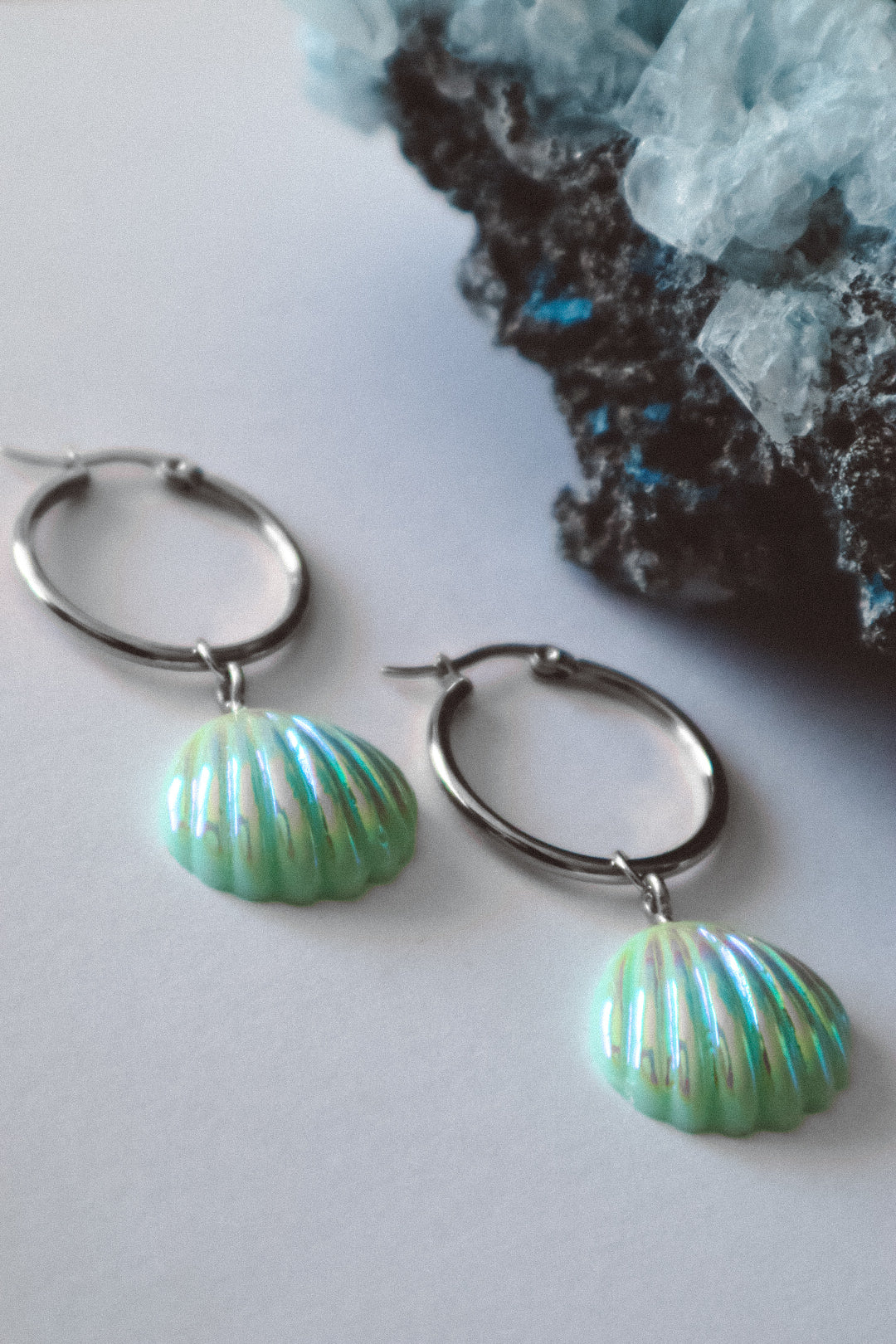 Seashell Aura Earrings - Green / Silver