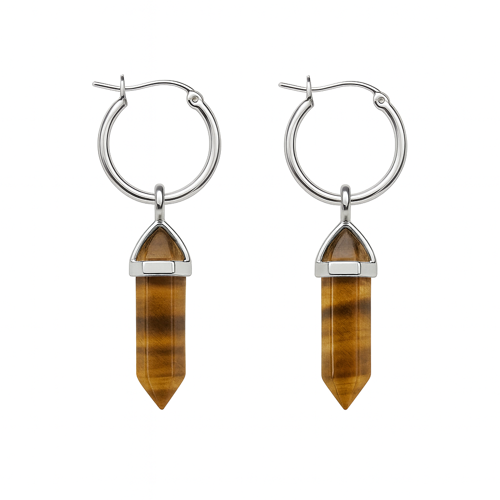 CERCLE Tiger’s Eye Hoop Earrings Silver