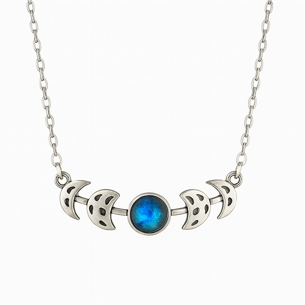 MOON PHASES Blue Labradorite Necklace Silver