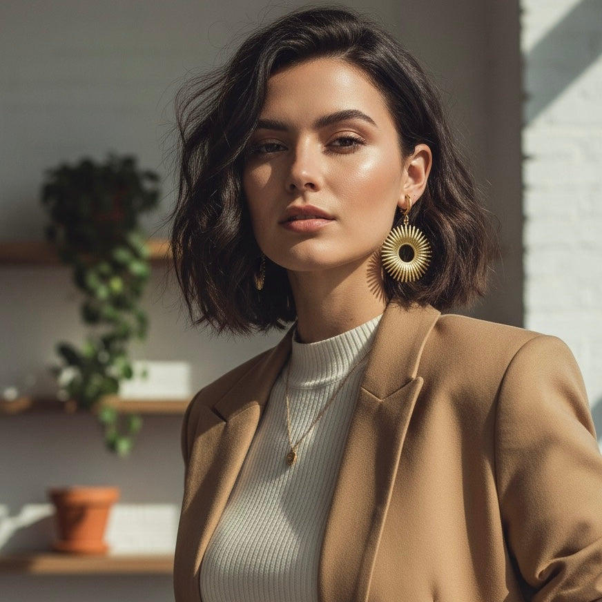 SOLARIS Sun Charm Hoop Earrings Gold