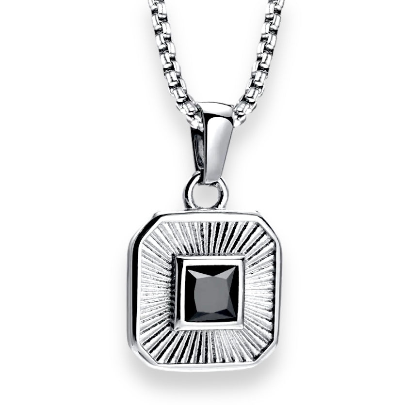Collier Chaîne à Pendentif Carré En Émail - Argent