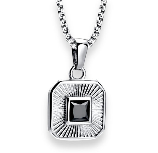 Collier Chaîne à Pendentif Carré En Émail - Argent