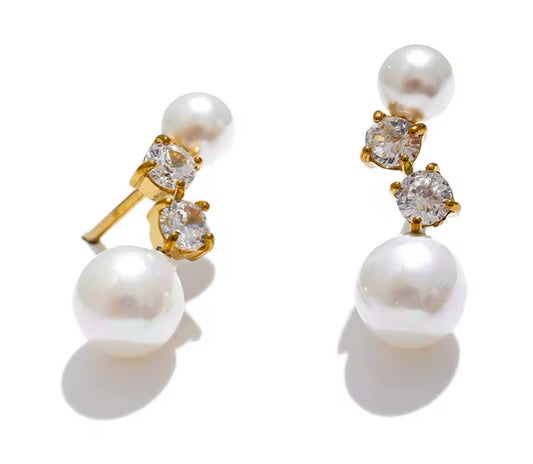 PRECIOUS Cubic Zirconia and Pearl Dainty Earrings Gold