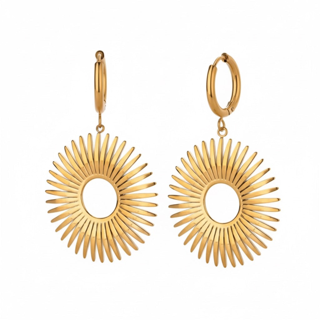 SOLARIS Sun Charm Hoop Earrings Gold