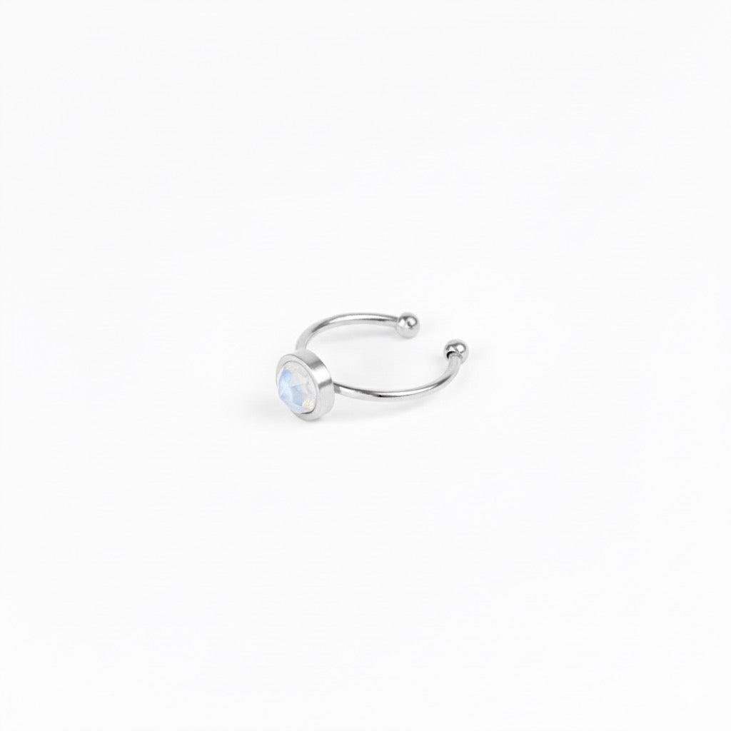 ODESSA Faceted Rainbow Moonstone Ring Silver