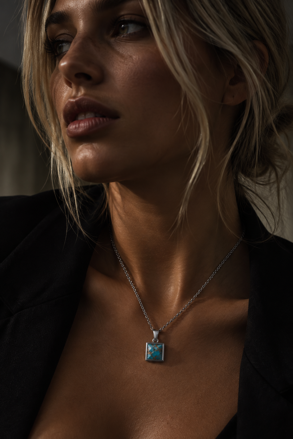 VARG Turquoise with Copper Square Necklace Silver