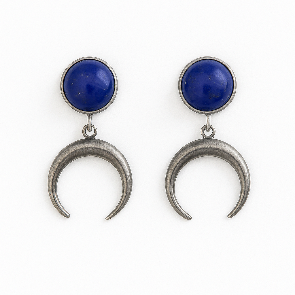 ANUK Lapis Lazuli Stud Crescent Moon Earrings Silver