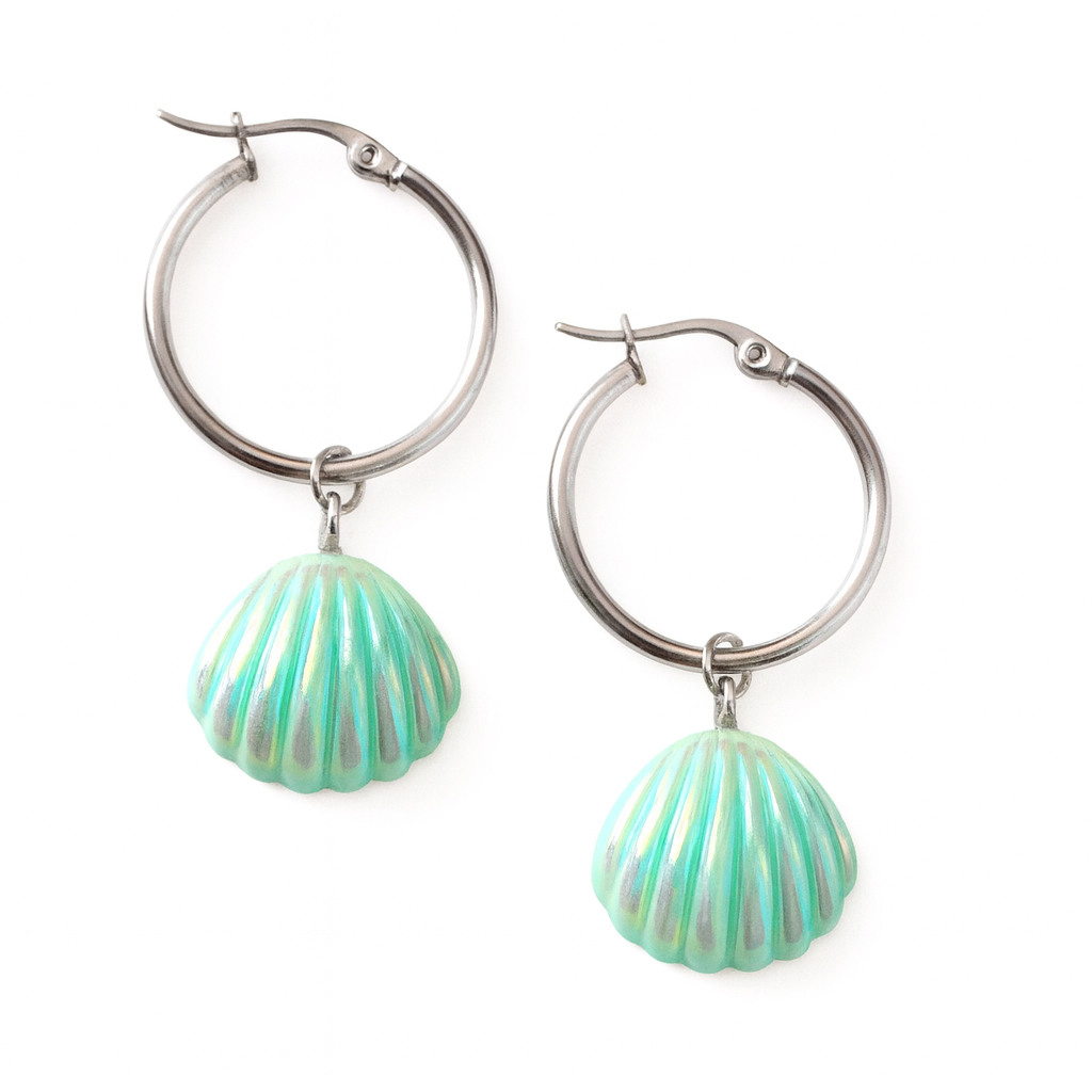 Seashell Aura Earrings - Green / Silver