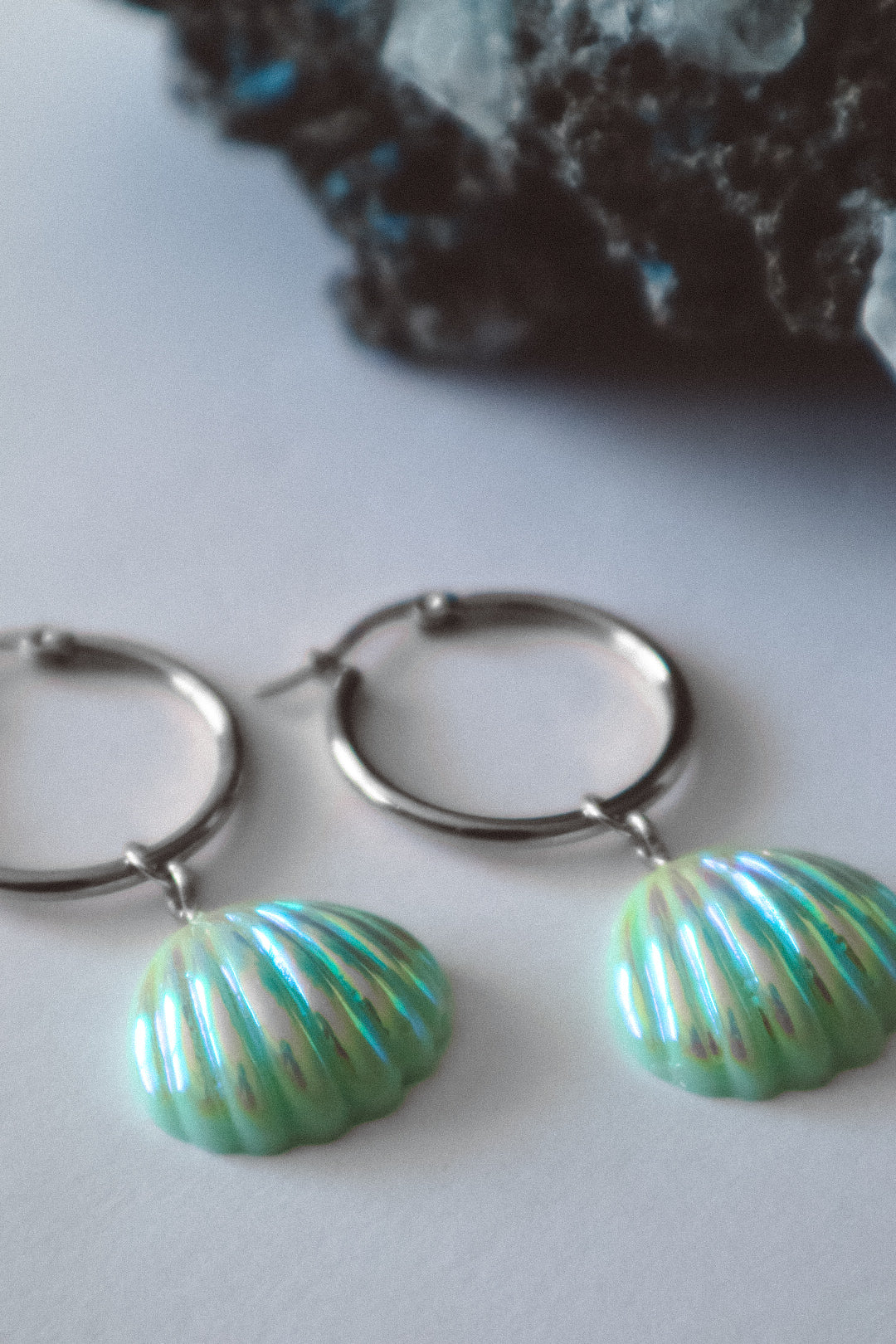 Seashell Aura Earrings - Green / Silver