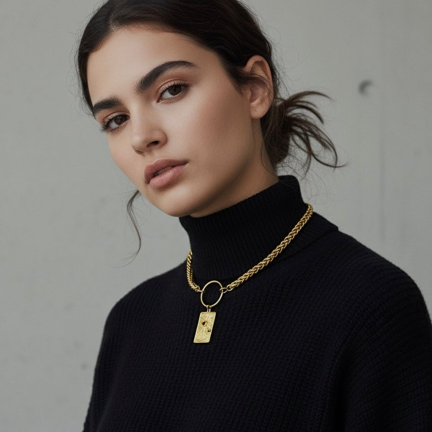 SUNSCAPE Sun O Ring Wheat Chain Choker Necklace Gold