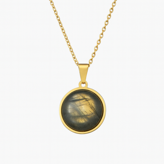 SAYA Green Labradorite Pendant Necklace Gold
