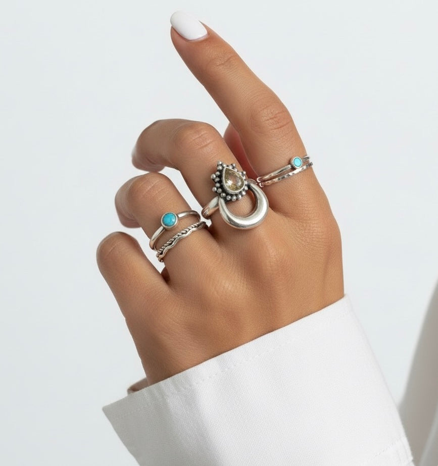 Bague croissant de lune en citrine à facettes RISE en argent