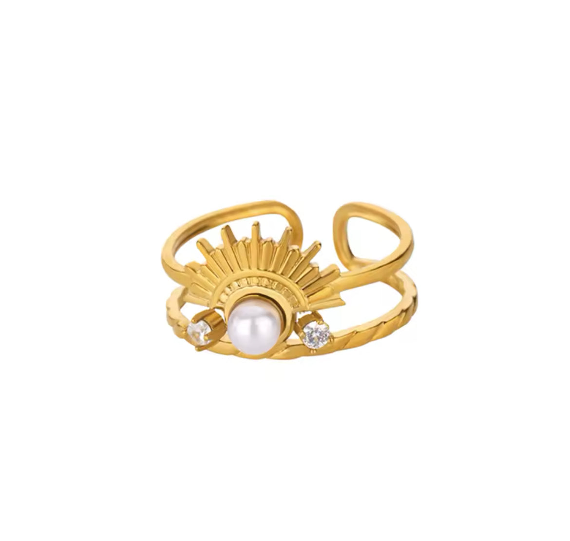 Bague Soleil Perle RADIATE Zircone Blanche Or