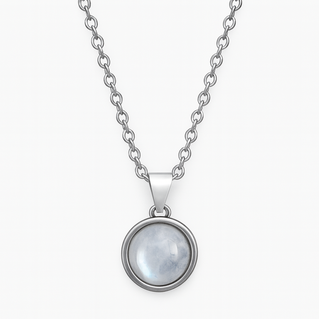 Halskette mit minimalistischem Regenbogen-Mondstein-Anhänger – Silber/Gold