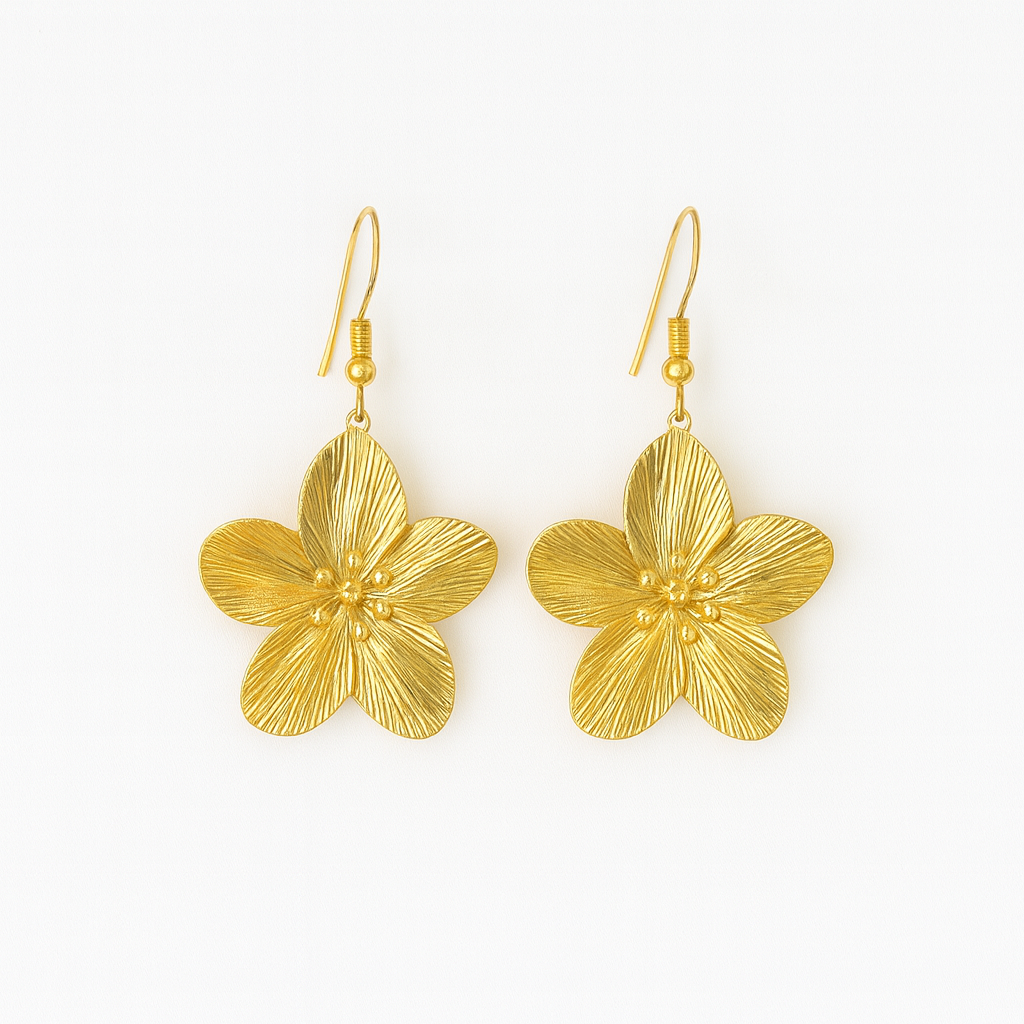 HIBISCUS Flower Charm Dangle Earrings Gold