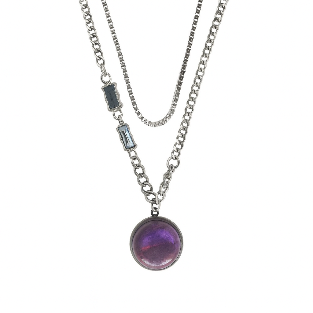 NYX Purple Labradorite Dual Chain Necklace Silver