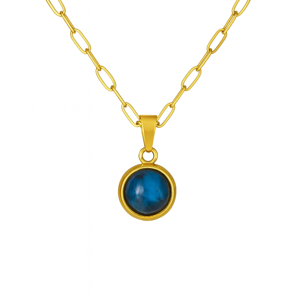 NOELLE Lapis Lazuli Dainty Paperclip Chain Necklace Gold