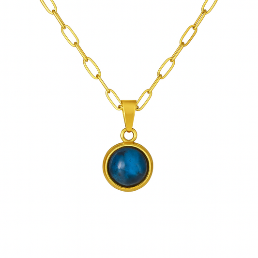 NOELLE Lapis Lazuli Dainty Paperclip Chain Necklace Gold