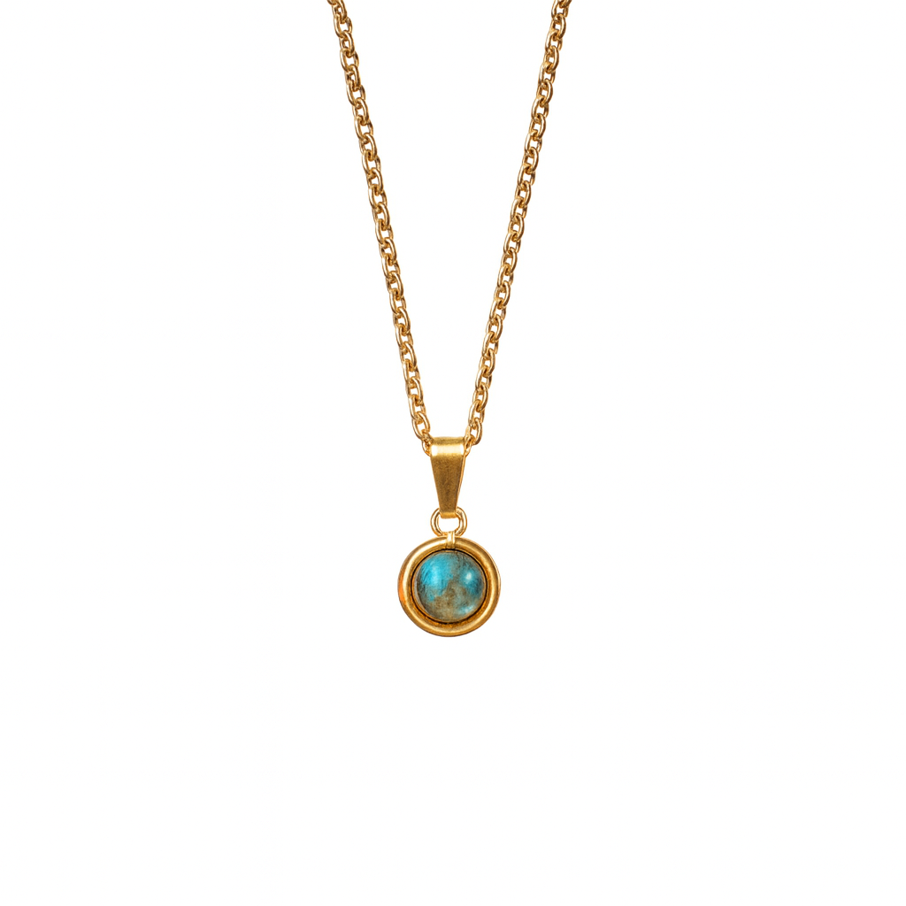 Labradorite Dainty Minimalist Pendant Necklace - Gold