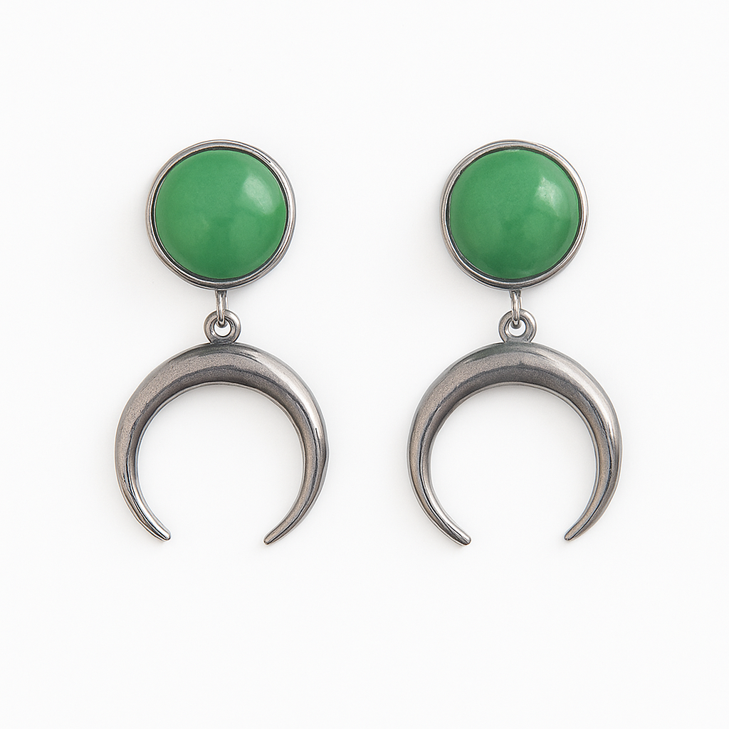 Boucles d'oreilles à tige en forme de croissant de lune en aventurine verte ANUK, argent