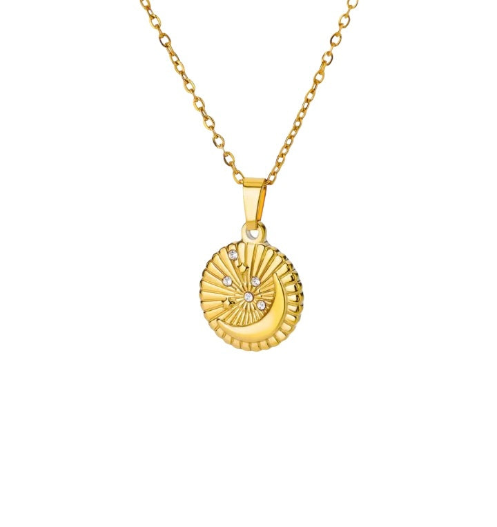 QAMAR Crescent Moon Zircon Necklace Gold