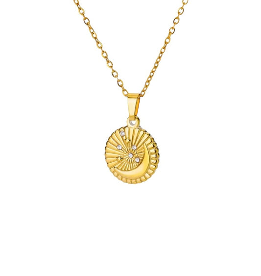 QAMAR Crescent Moon Zircon Necklace Gold