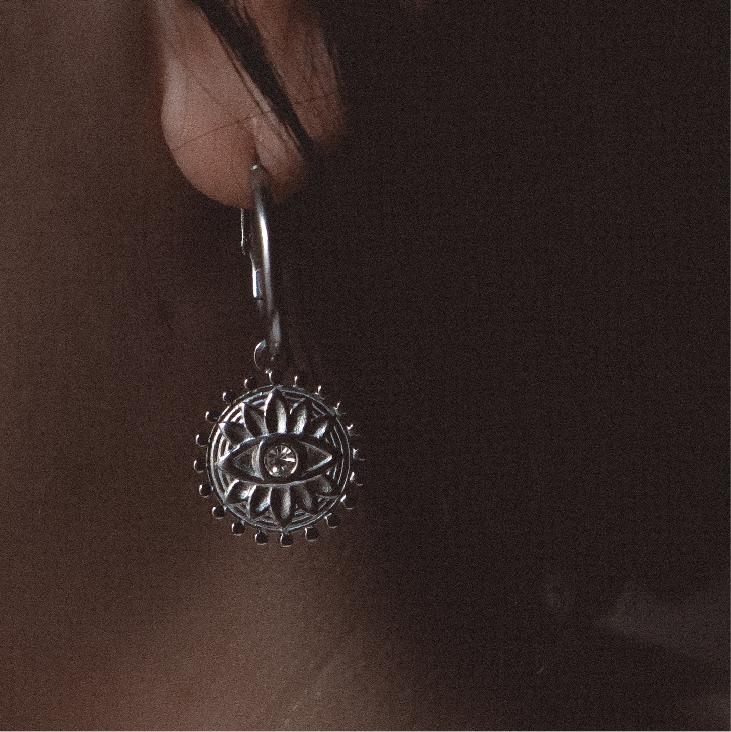 NAZAR Eye Charm Hoop Earrings Silver