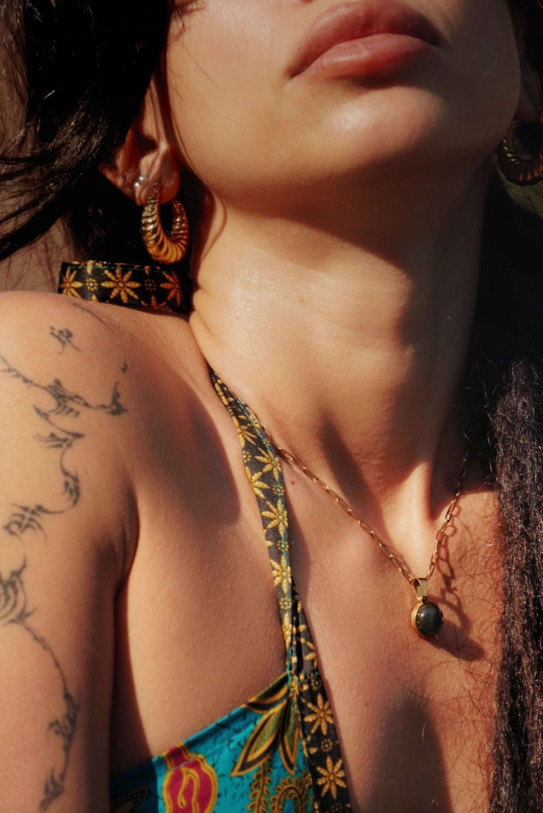 AZUL Blue Labradorite Paperclip Choker Gold