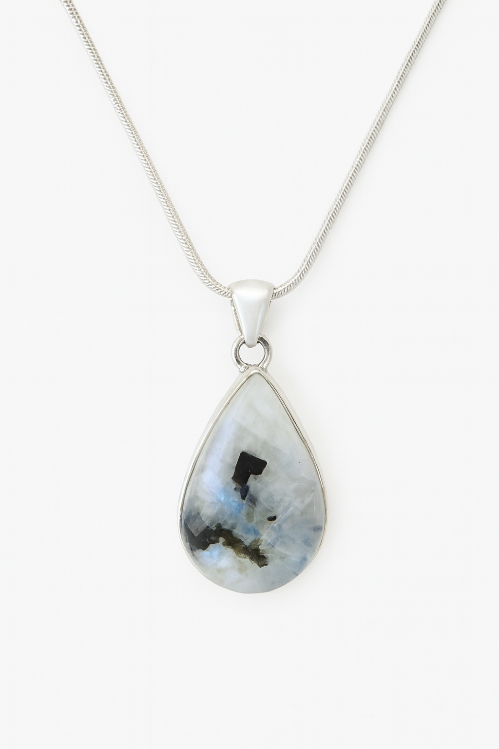 CELESTIAL VEIN Rainbow Moonstone Black Tourmaline Pendant Necklace 925 Silver