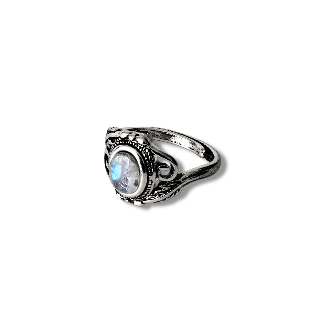 Bague ovale en argent avec pierre de lune facettée VINES