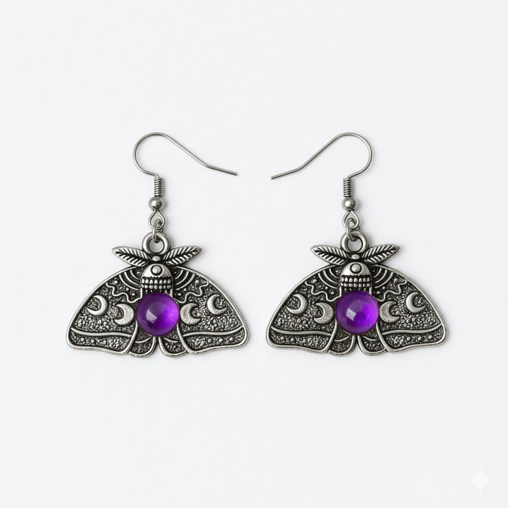 MOON MOTH Amethyst Earrings Silver