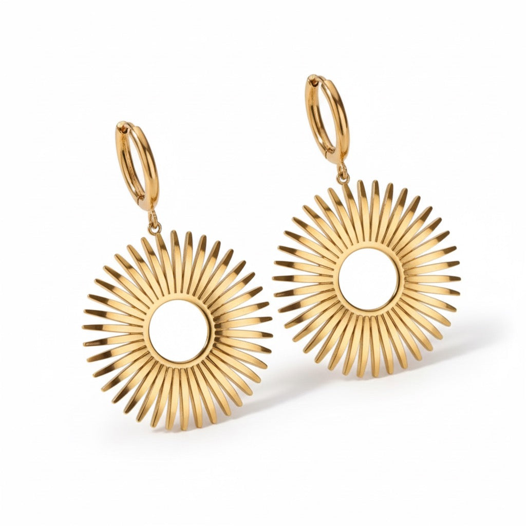 SOLARIS Sun Charm Hoop Earrings Gold