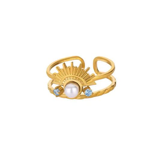 RADIATE Pearl Sun Ring Blue Zirconia Gold