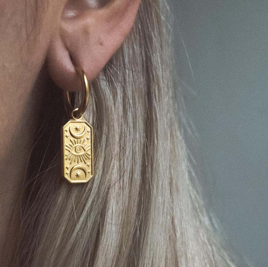 LUNAR GAZE Dangle Charm Earrings Gold
