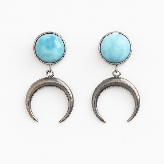 ANUK Blue Larimar Crescent Moon Charm Earrings Silver