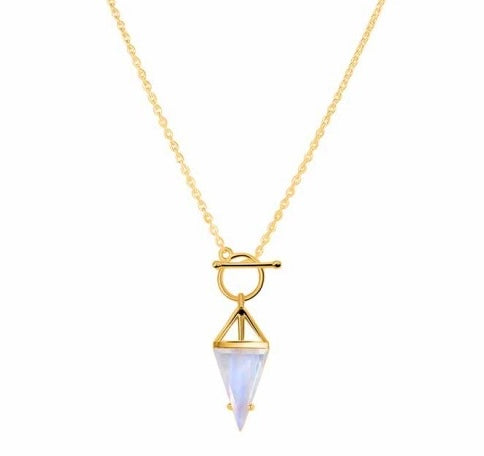 KALI Mondstein-Bleistift-T-Lock-Halskette Gold 925 Silber