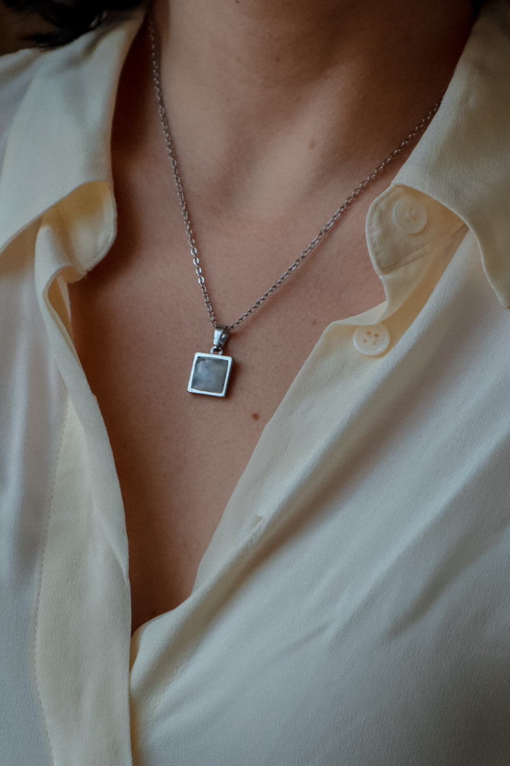VARG Rainbow Moonstone Square Necklace Silver