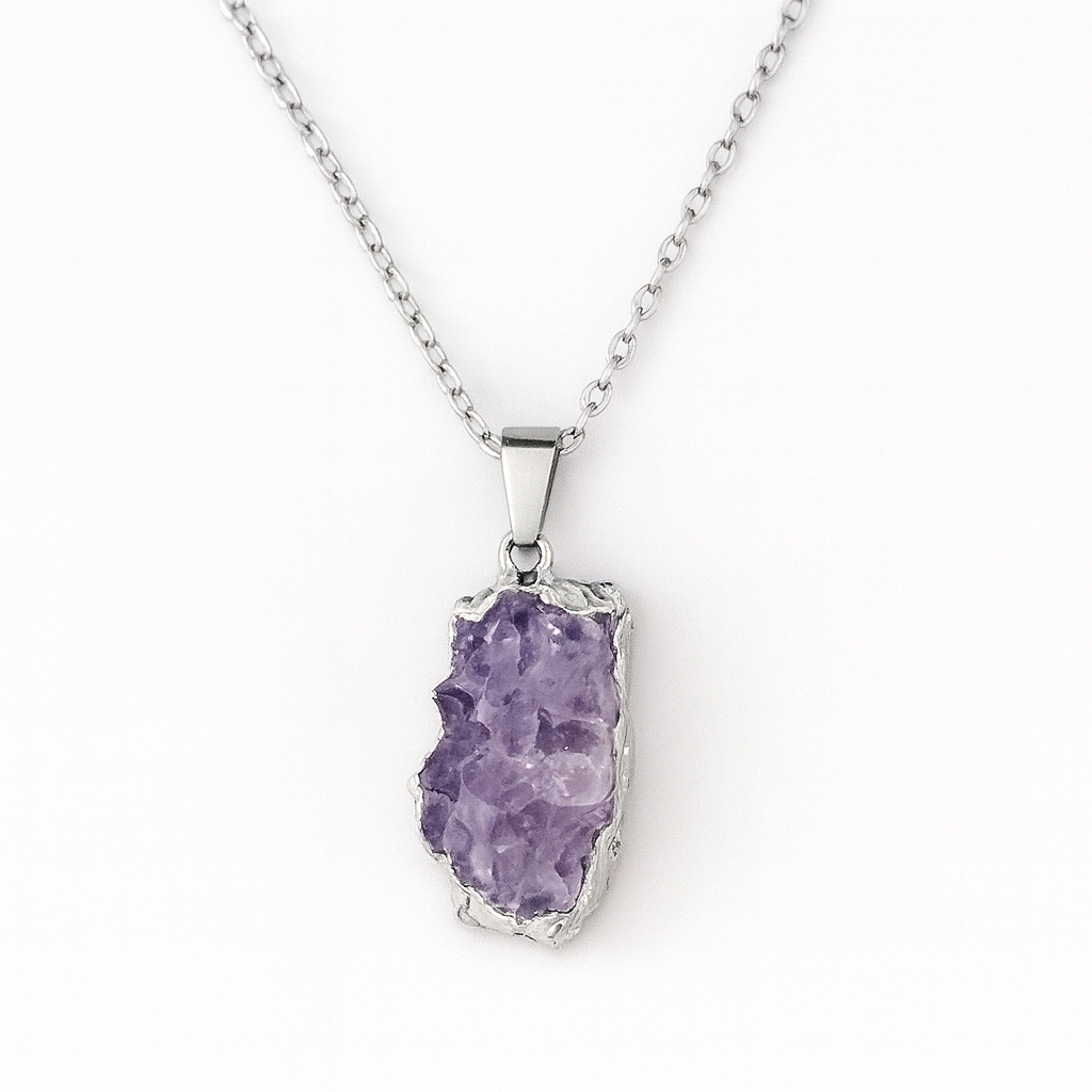 Collier pendentif améthyste brute - Argent