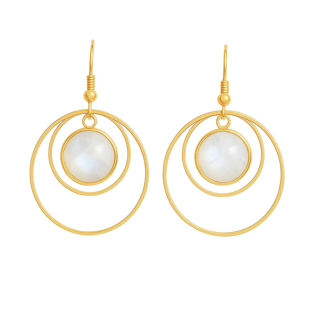 ANETHA Rainbow Moonstone Dangle Hoop Earrings Gold
