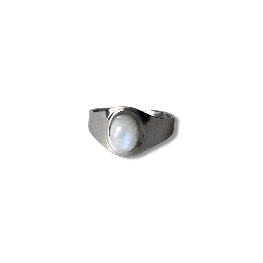 Bague SELENE en argent avec pierre de lune arc-en-ciel