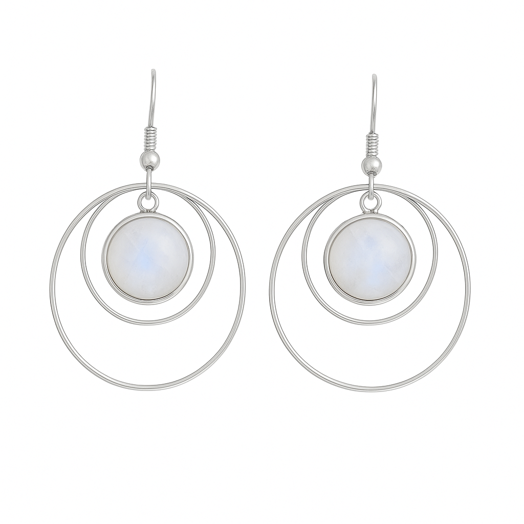 ANETHA Rainbow Moonstone Hoop Earrings Silver