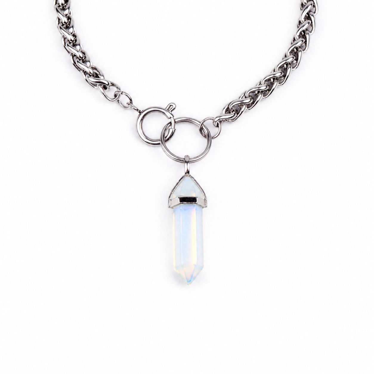 AURALIS Opalite O Ring Chain Choker Necklace Silver