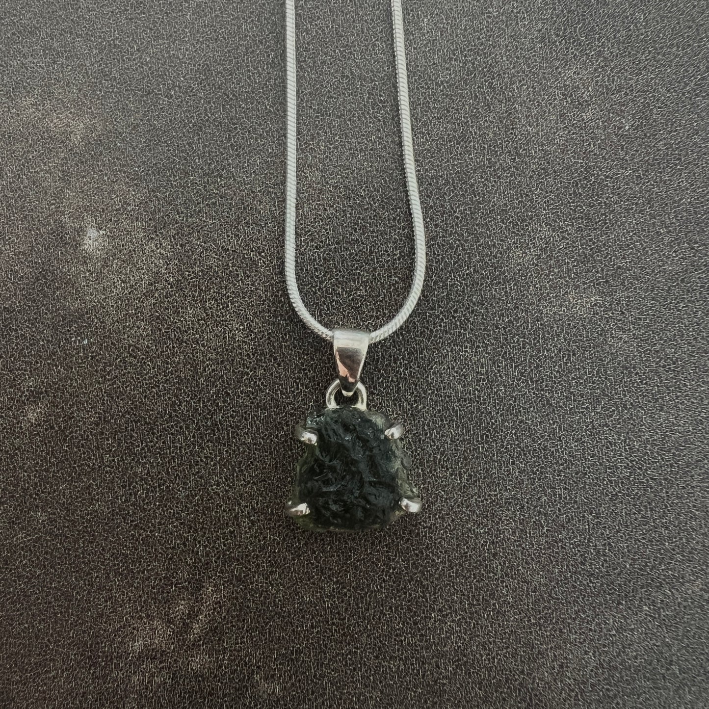 CELESTIAL IMPACT Raw Moldavite Pendant Necklace 925 Silver