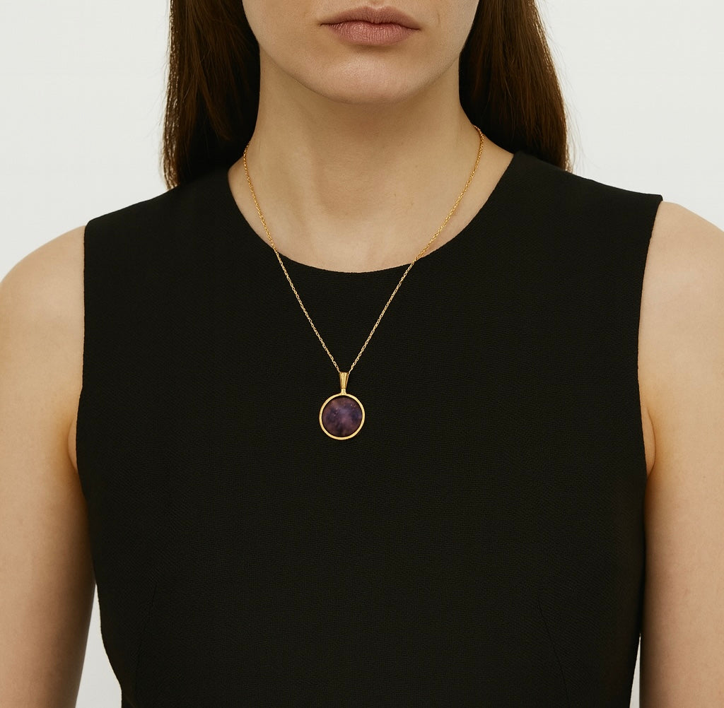 SAYA Amethyst Statement Pendant Necklace Gold